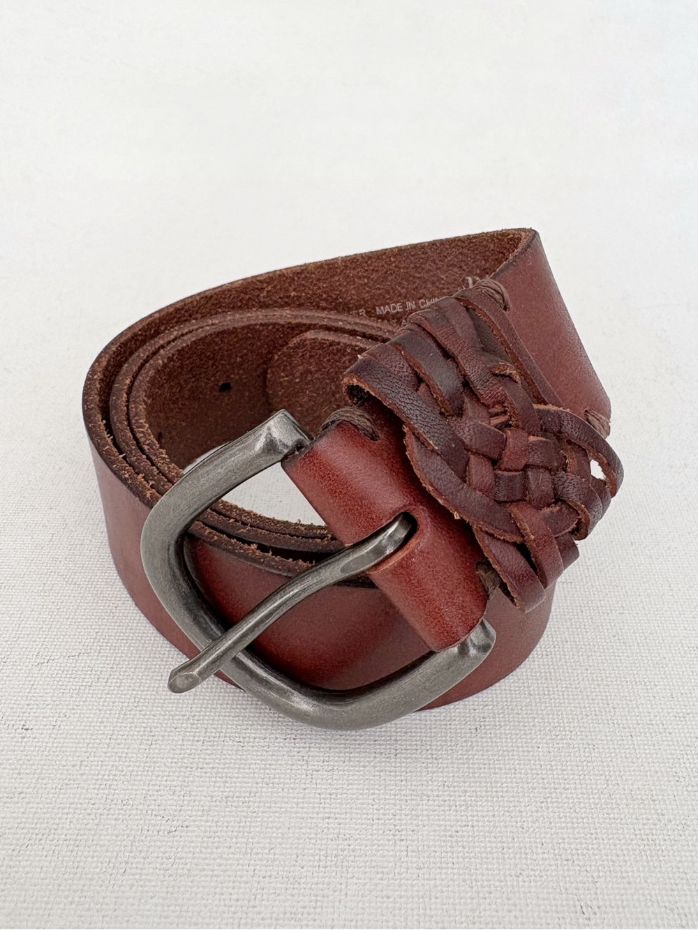 Vintage Danier Brown Genuine Leather Braided Detail Silver Buckle Belt Size XS